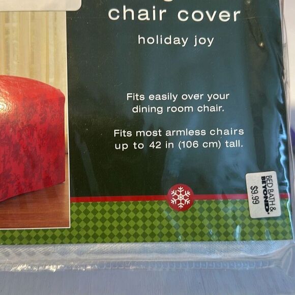 New Dining Room Chair Cover White "Holiday Joy" Bed Bath and Beyond set of 4 - Picture 3 of 4